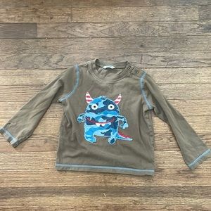 Baby Boden Camo olive green creature long sleeve shirt